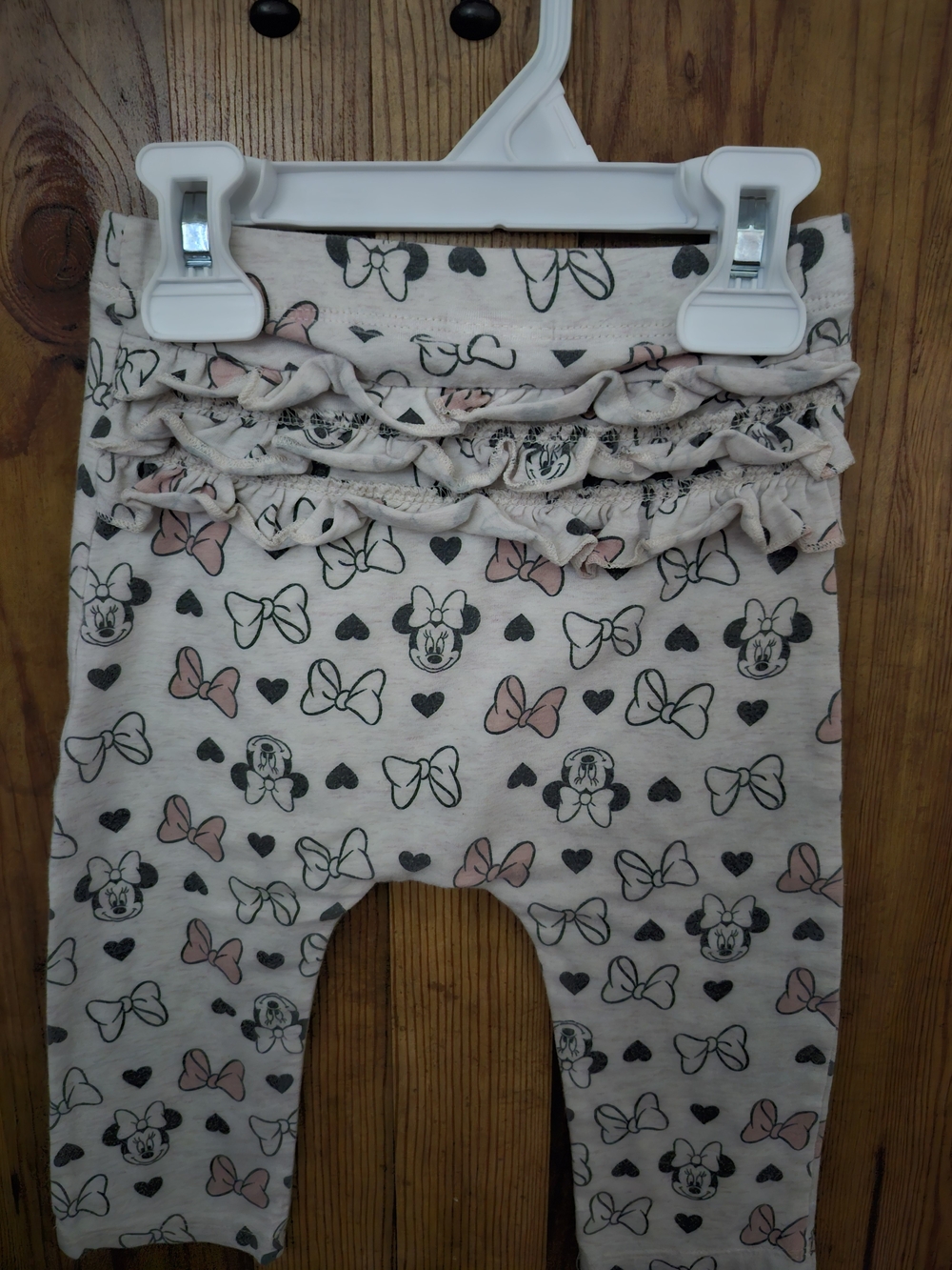 Disney Girls Pink and Black Bow & Minnie Mouse Ruffle Leggings